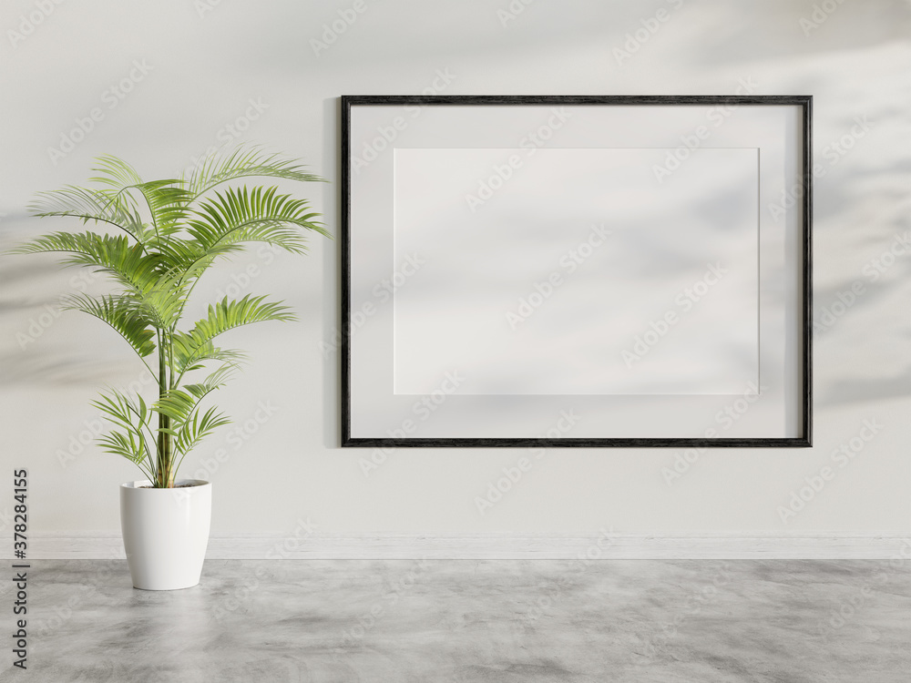 Poster black frame hanging in bright interior mockup. template of a picture framed on a wall 3d rendering