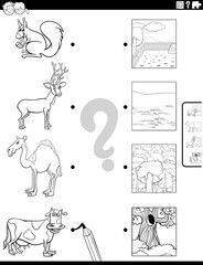 match animals and their environments coloring book page