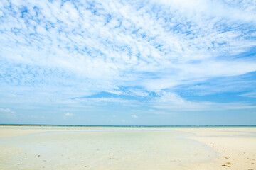 Beautiful tropical beach and sea landscape with blue sky background