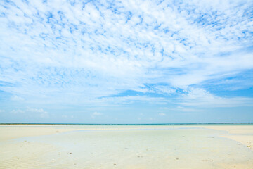 Beautiful tropical beach and sea landscape with blue sky background