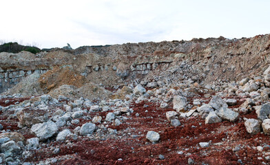 textures of various clay layers underground in  clay quarry after  geological study of  soil....