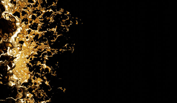 Luxury Gold Splash On Black Background With Copy Space 3d Render