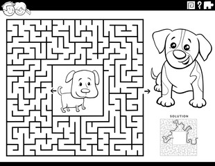 maze game with puppies coloring book page