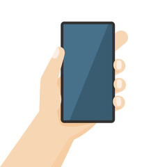 Human hand holding the smartphone. Vector illustration