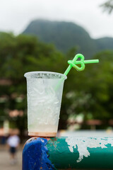 Plastic glass used for drinking water.