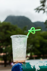 Plastic glass used for drinking water.