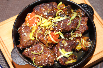 Fried beef liver with onions. Beer pub. Sports bar.