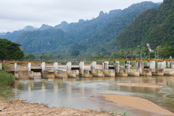 Water lift gate,small dam, Irrigation dam in Thailand.