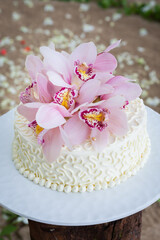 Wedding Cake with Flowers on Top.