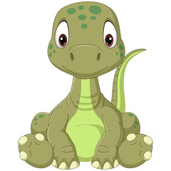 Cartoon baby brontosaurus dinosaur sitting © tigatelu