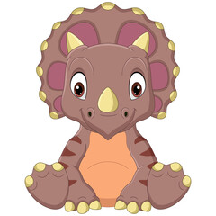 Cartoon baby triceratops dinosaur sitting © tigatelu