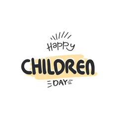 Happy Children's Day greeting card. Doodle letters on white background with child style.