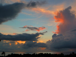  Sunrise or sunset on the sea coast top view of the sky dark cloud     