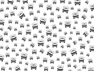 Police car pattern isolated on white background. Cartoon design for application on fabric print or wallpaper for lovers of the police profession