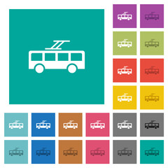 Trolley bus square flat multi colored icons