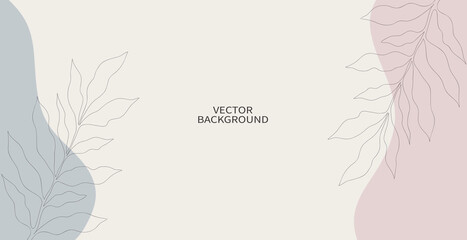 Fototapeta na wymiar Vector horizontal background in minimal style with doodle branch and space for text.Design for social media stories, invitation, card