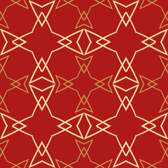 Modern Geometric Pattern | Decorative Background Vector | Colors: Red, Gold | Seamless Wallpaper For Interior Design