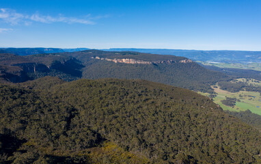 Aerial view of a green valley in The Blue Mountains