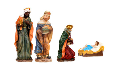 Three Wise Kings and Baby Jesus Ceramic Figurines