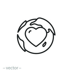 love world icon, globe with heart, planet earth care, thin line simple web symbol on white background