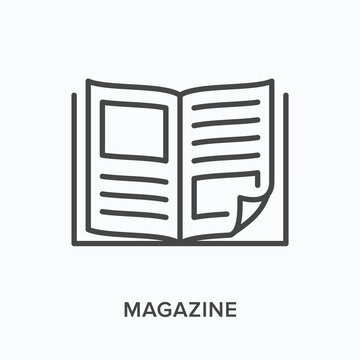 Magazine flat line icon. Vector outline illustration of news brochure, catalog page. Latest press thin linear pictogram
