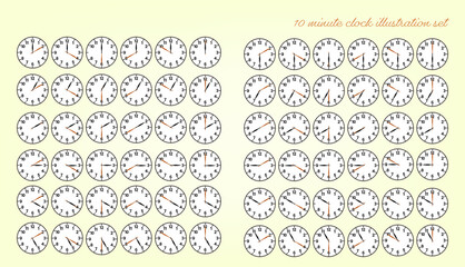 10分おきの24時間の時計のイラストセット