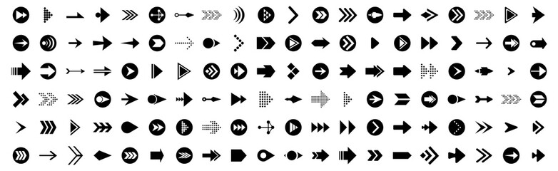 Mega set of Arrow icons in trendy flat style for Business, e-commerce, finance, accounting. Big set Arrow icons collection. Vector illustration