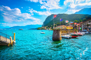 Obraz premium Menaggio town, marina entrance. Como Lake. Italy, Europe.