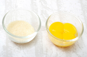Eggs Yolk and sugar, as an ingredient for baking cake