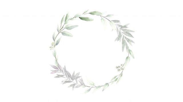 wreath of foliage eucalyptus herbal watercolor frame white matte alpha channel