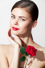 Naklejka premium Girl with bare Rose charm gift shoulders body care 