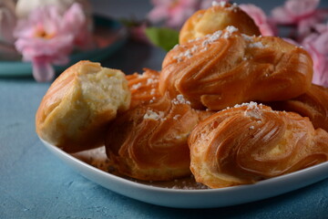 Traditional french dessert eclair with custard 