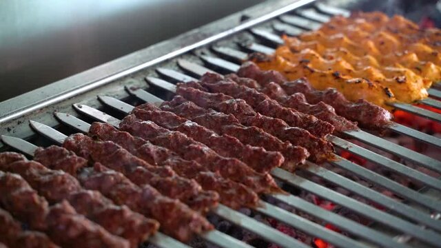 tikka, shish & kofta kebabs on charcoal barbeque barbeque