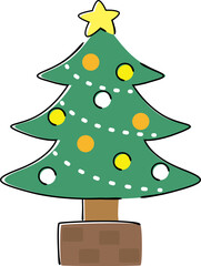 	星の飾りがついた手書き風クリスマスツリー