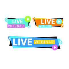 Live Webinar Button, icon, emblem label Vector illustration flat linear badge and banner, scroll, sticker, ribbon, embem, background, poster.