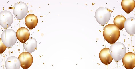 Celebration banner with gold confetti and balloons - 378298109