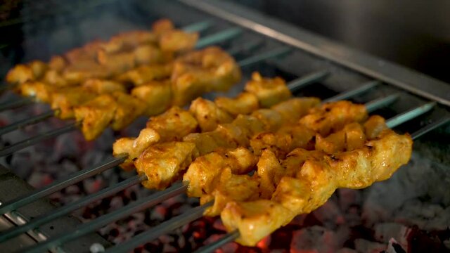 tikka, shish & kofta kebabs on charcoal barbeque barbeque