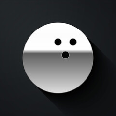 Silver Bowling ball icon isolated on black background. Sport equipment. Long shadow style. Vector Illustration.