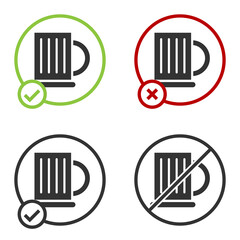 Black Wooden beer mug icon isolated on white background. Circle button. Vector Illustration.