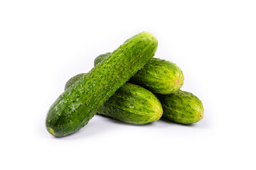 bunch of fresh cucumbers isolated on white background
