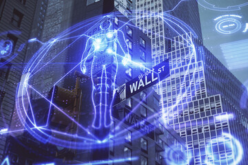 Double exposure of education theme drawing and cityscape background.