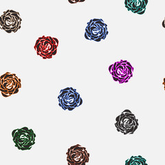 Seamless pattern black roses with multicolored outline on white background, vector eps 10
