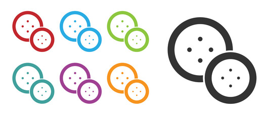 Black Sewing button for clothes icon isolated on white background. Clothing button. Set icons colorful. Vector Illustration.