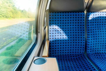 Clean hygiene empty seat on europe Germany public transportation train subway bus with sunlight for...