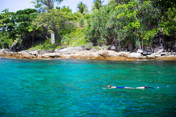 Diving snorkeling in the sea.