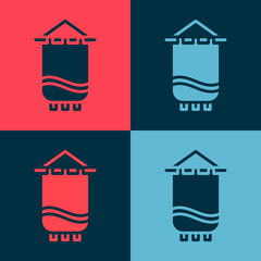 Pop art Medieval flag icon isolated on color background. Country, state, or territory ruled by a king or queen. Vector.