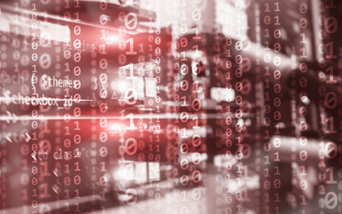 Obraz premium Binary code matrix digital internet technology concept on server room background.