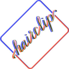 The inscription clip for hair in the volumetric author's style. Lettering for advertising hair clips, for logo hairdressing. 
