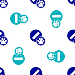 Blue Dog pill icon isolated seamless pattern on white background. Prescription medicine for animal. Vector.