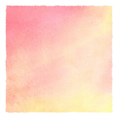 Blush pink, yellow gradient watercolor stains background, text frame. Square shape isolated on white. Watercolour texture with deckled edge. Hand drawn painted aquarelle fill. Text template.